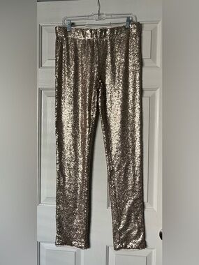 Sparkling Sequin Boot Flare Pants in Champagne Gold